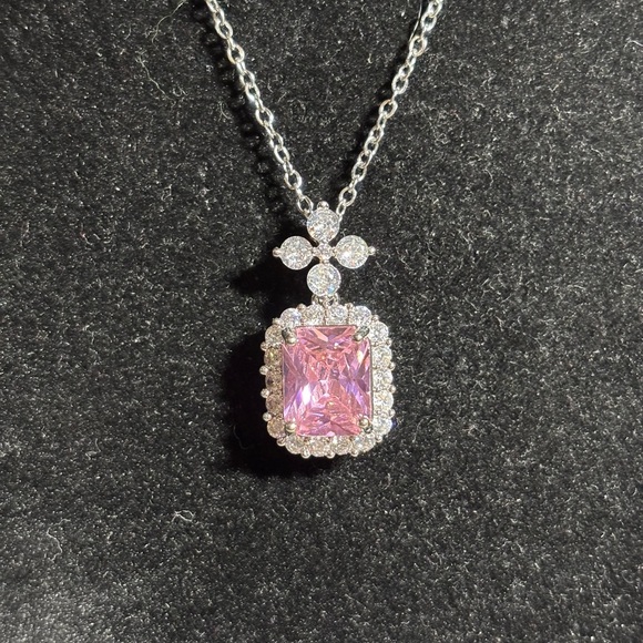 SILVER PINK CZ NECKLACE stainless steel chain. Charm is 18 carat over copper. - Picture 2 of 4